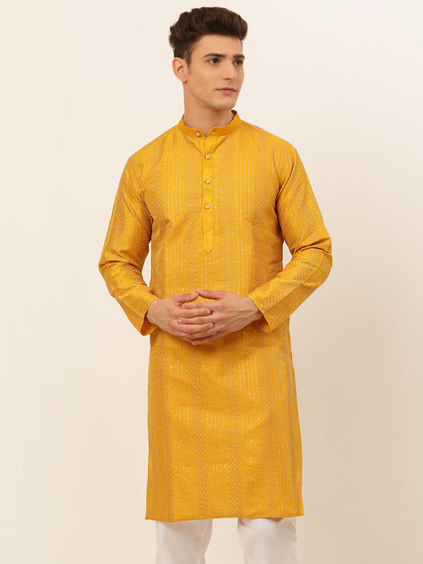 Men's Mustard Embroiderd Kurta Only ( Ko 671 Mustard ) - Virat Fashions