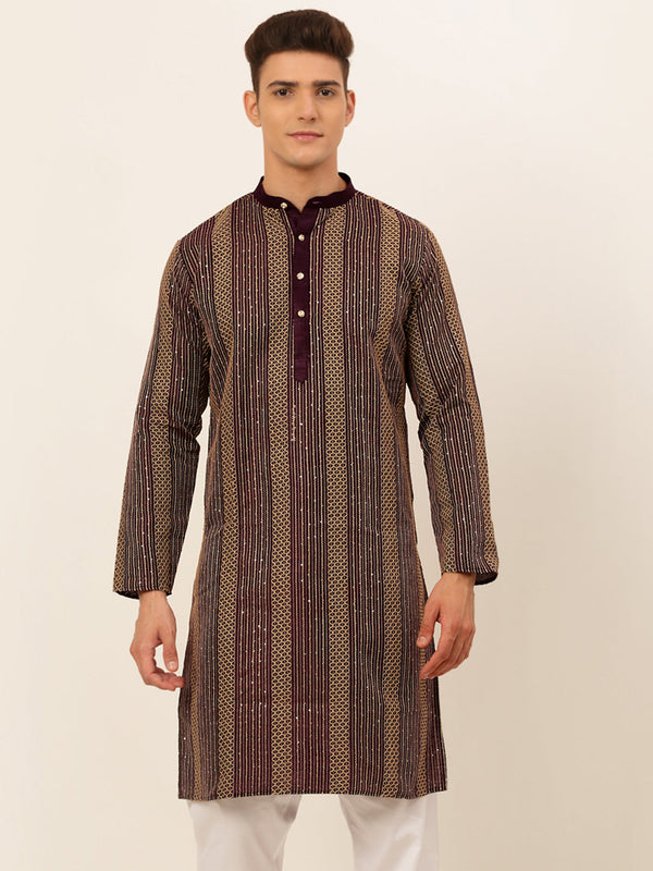 Men's Purple Embroiderd Kurta Only ( Ko 671 Purple ) - Virat Fashions