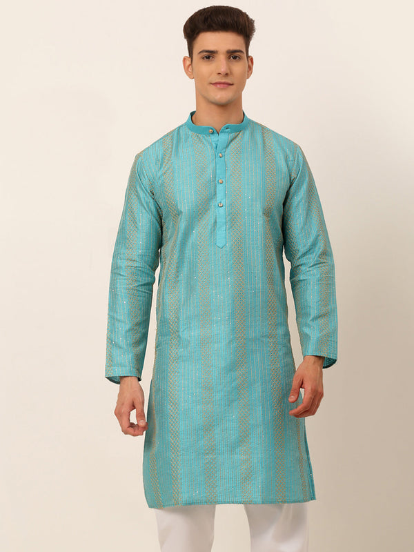 Men's Sky Blue Embroiderd Kurta Only ( Ko 671 Sky ) - Virat Fashions