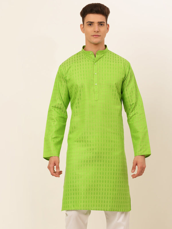 Men's Green Woven Design Kurta Only ( Ko 675 Green ) - Virat Fashions