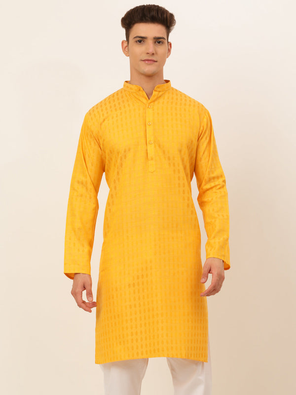 Men's Mustard Woven Design Kurta Only ( Ko 675 Mustard ) - Virat Fashions