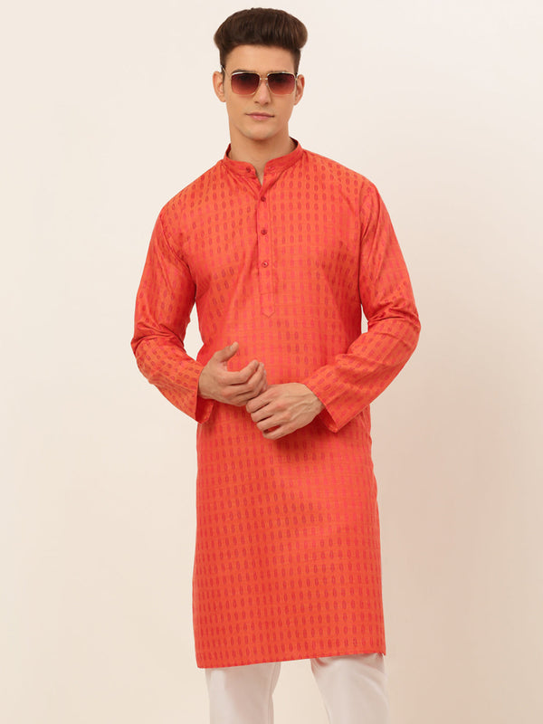 Men's Red Woven Design Kurta Only ( Ko 675 Red ) - Virat Fashions