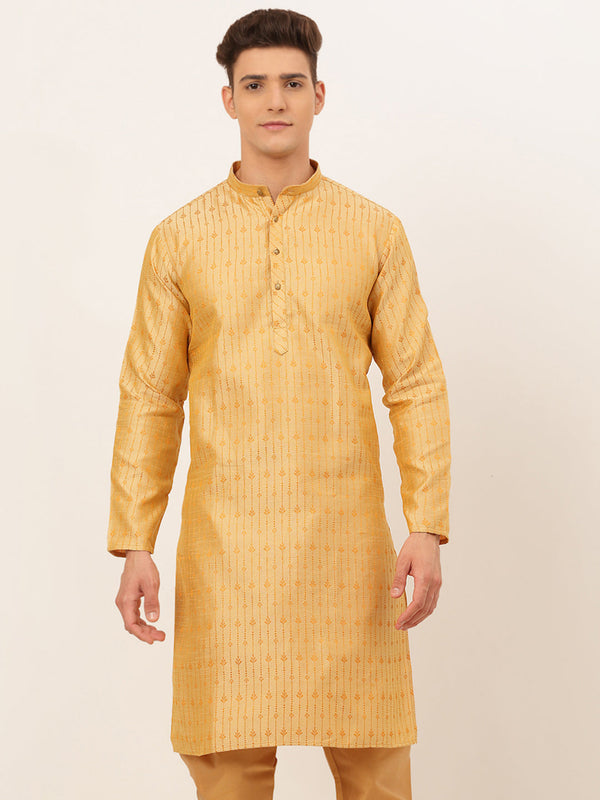 Men's Golden Embroidered Kurta Only ( Ko 676 Golden ) - Virat Fashions