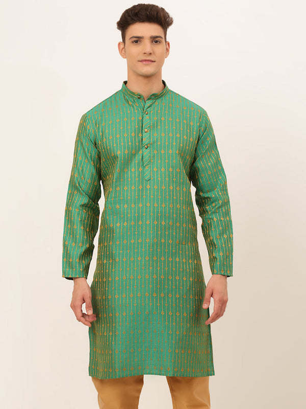 Men's Green Embroidered Kurta Only ( Ko 676 Green ) - Virat Fashions