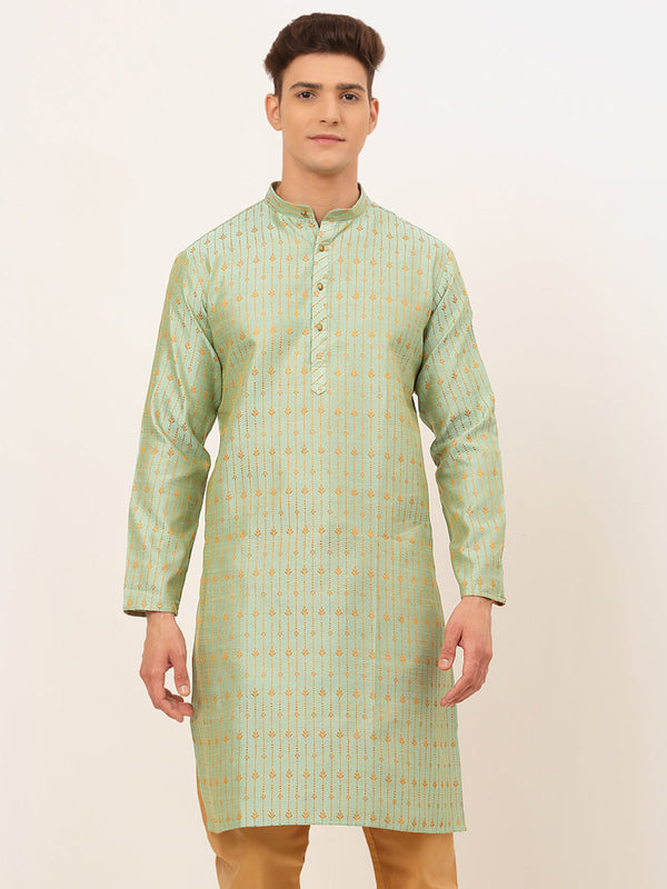 Men's Lime Green Embroidered Kurta Only ( Ko 676 Lime ) - Virat Fashions