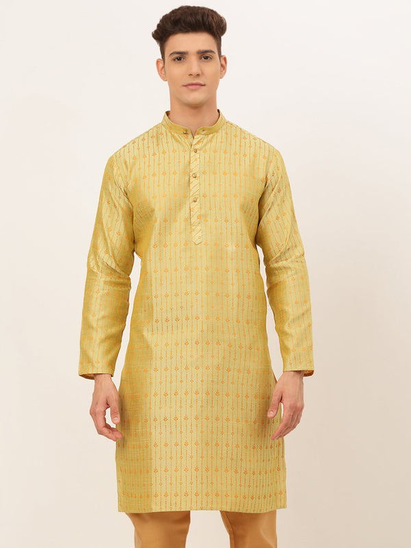 Men's Yellow Embroidered Kurta Only ( Ko 676 Yellow ) - Virat Fashions