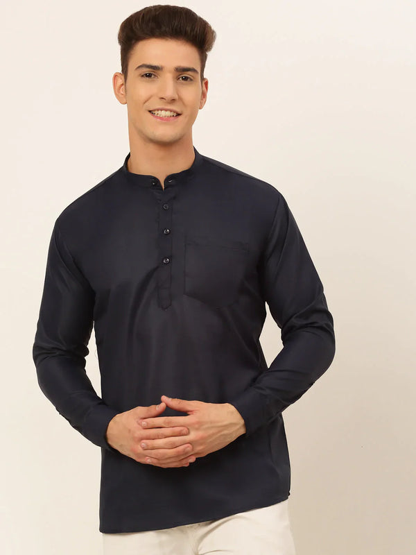 Men's Navy-Blue Solid Cotton Short Kurta ( KO 677 Navy ) - Virat Fashions