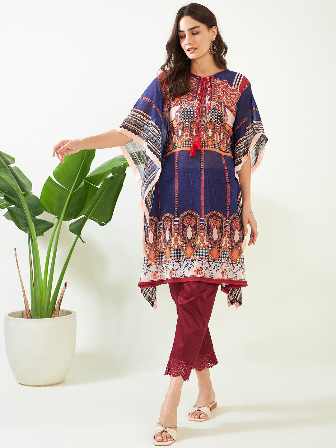 Women's Georgette Blue Kurta - The Kaftan Company