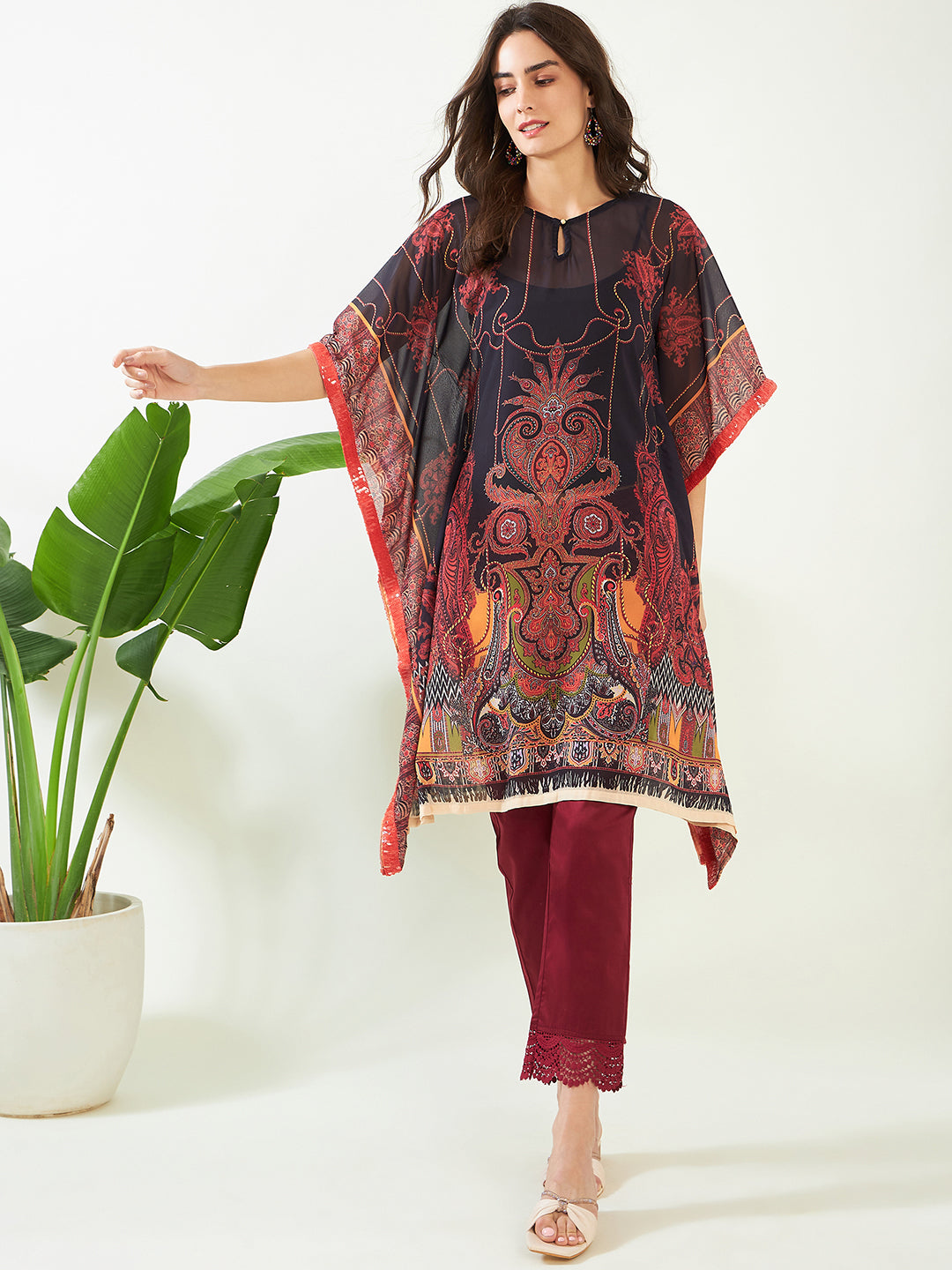 Women's Georgette Black Kurta - The Kaftan Company