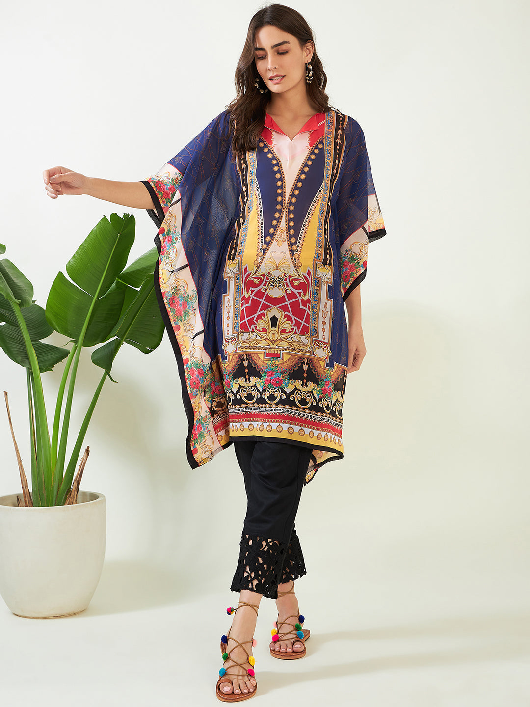 Women's Georgette Blue Kurta - The Kaftan Company