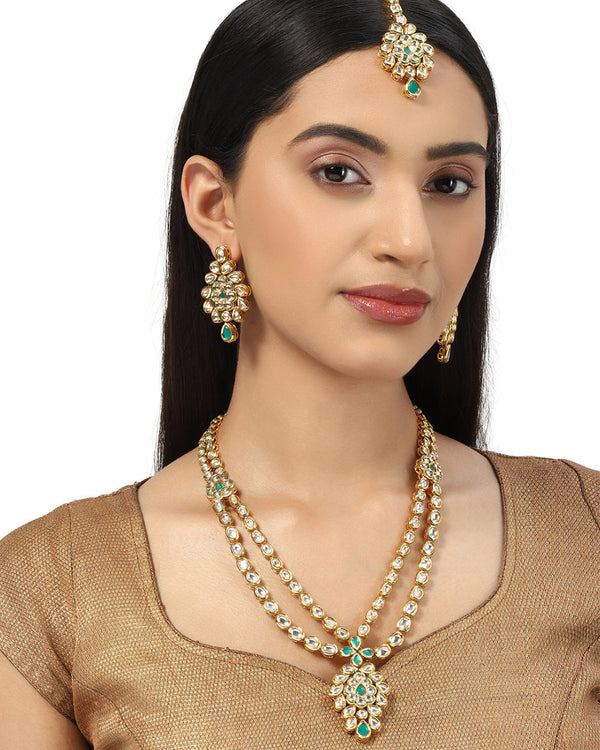 Women's Kundan Gold Plated Brass Necklace Set - Voylla