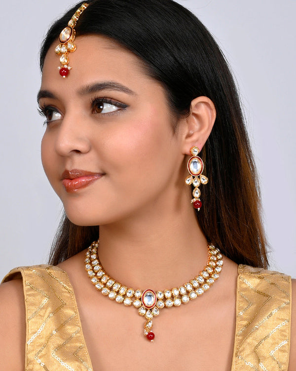 Women's Kundan Elegance Round Cut Kundan Maang Tika Set - Voylla