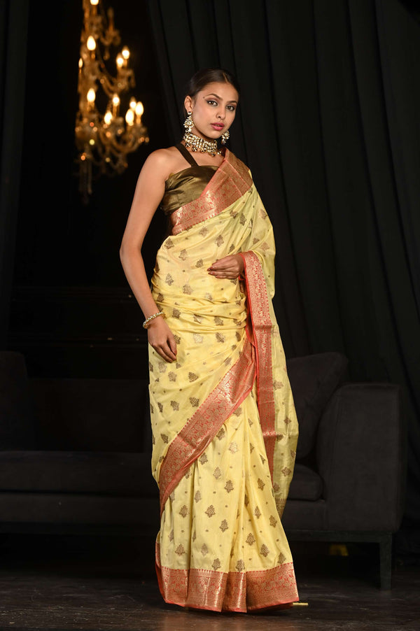 Women's Blonde Yellow South Silk Saree - Karagiri