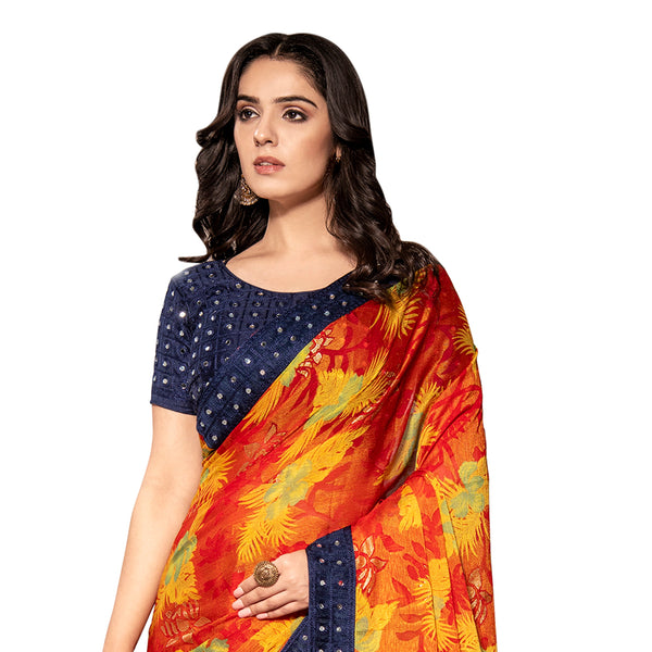 Women's Multi Color  Designer Chiffon Brasso Saree With Mirror Work Lace - Vamika