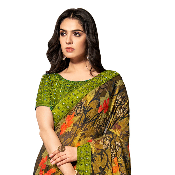 Women's Multi Color  Designer Chiffon Brasso Saree With Mirror Work Lace - Vamika