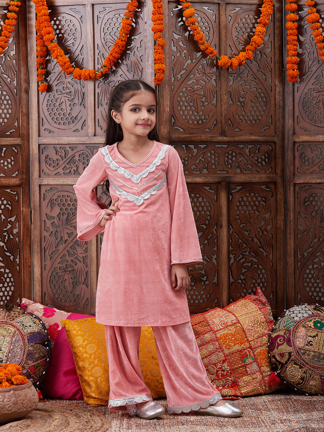 Girls Regular Gotta Patti Velvet Kurta With Salwar - Ps Peaches