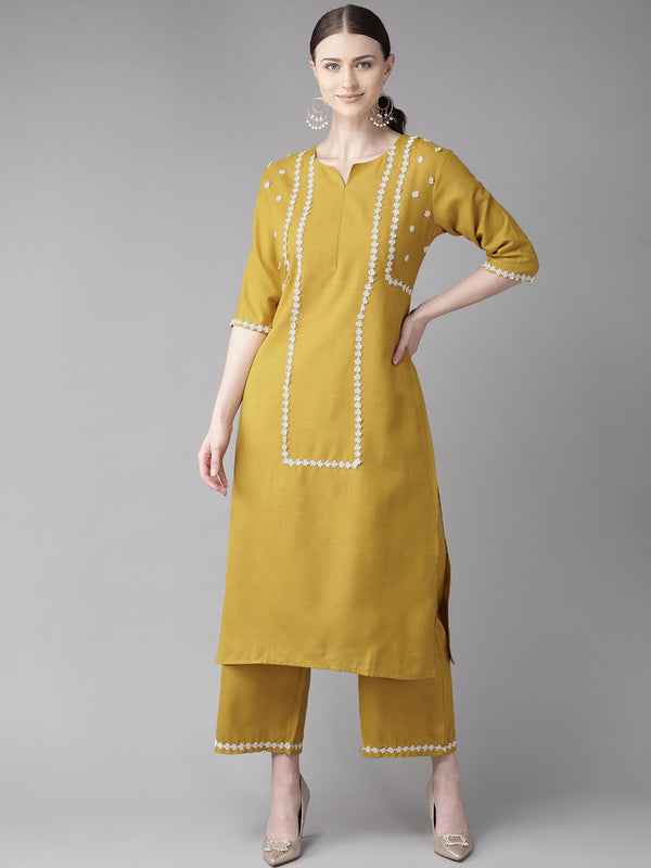 Jashvi Mustard Yellow Yoke Design Kurta With Palazzos