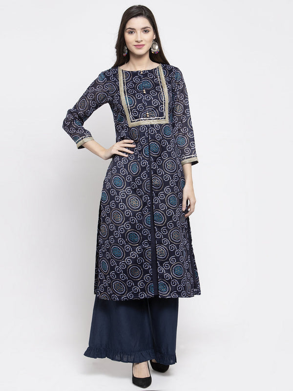 Blue Bandhani Printed Regular Kurta with Palazzos