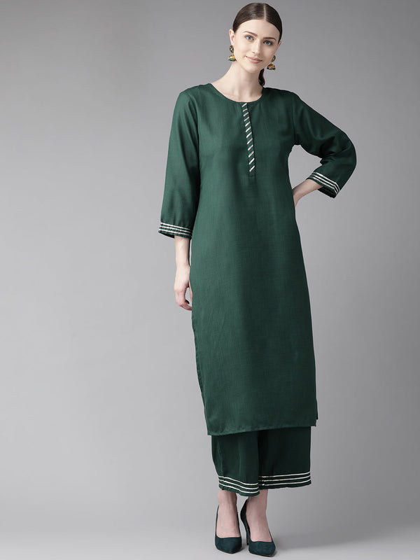 Green solid kurta with palazzos