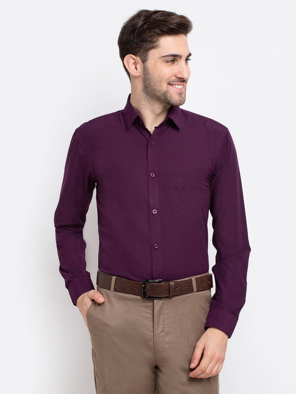 Jashvi Men's Cotton Solid Burgundy Purple Formal Shirt's