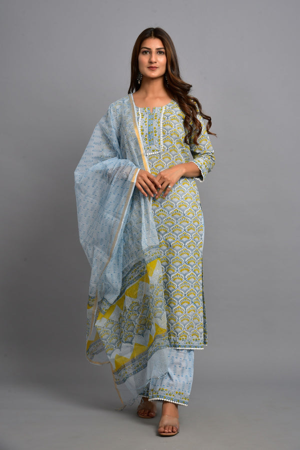 Women's Gaurangi Suit Set - Powder Blue - Kiswah