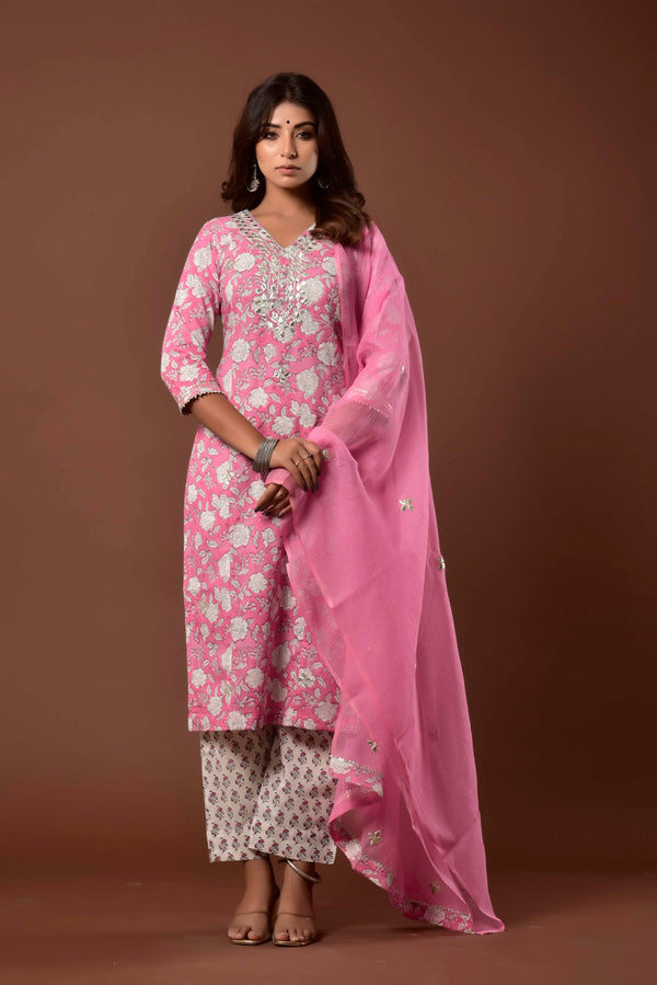 Women's Ashmeet - Gulabi Gota Suit Set - Kiswah