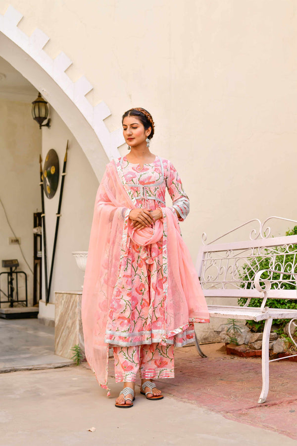 Women's Peachy Peach Nargis Anarkali   - Kiswah