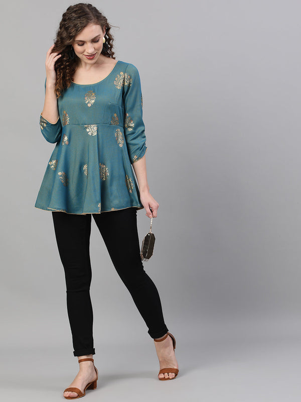 Women's Blue Printed Tunic - Aks