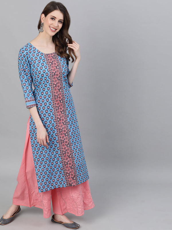 Women's Blue Printed Kurta - Aks