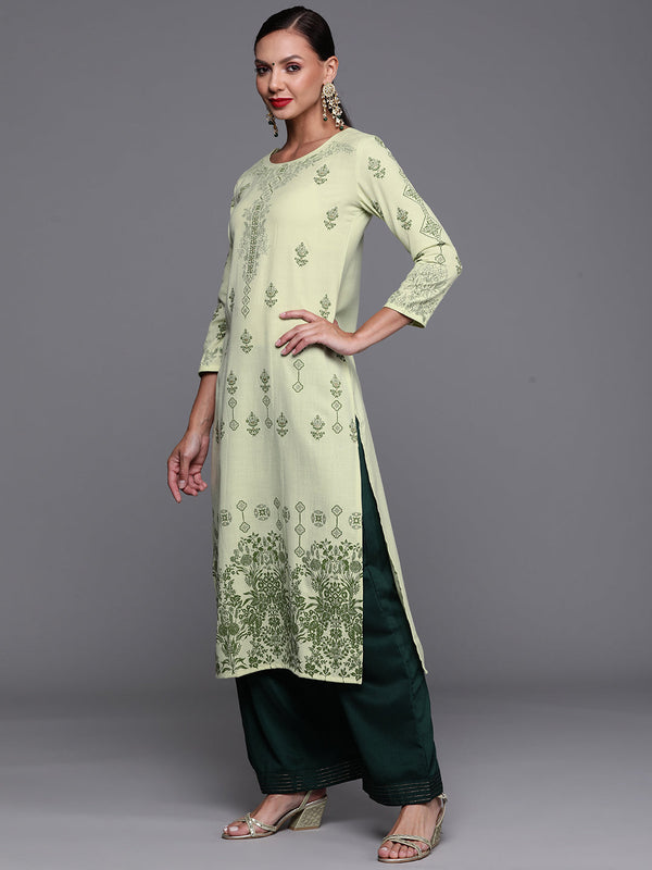 Women's Green Foil Printed Straight Kurtas  - Indo Era