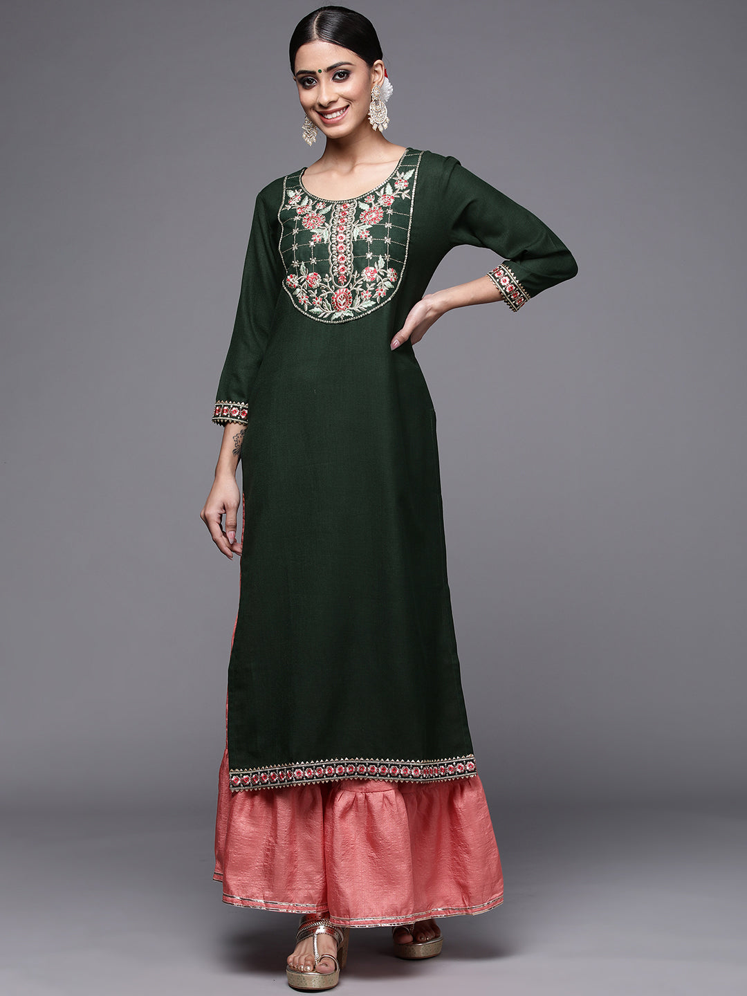 Women's Green Solid Straight Kurtas - Indo Era