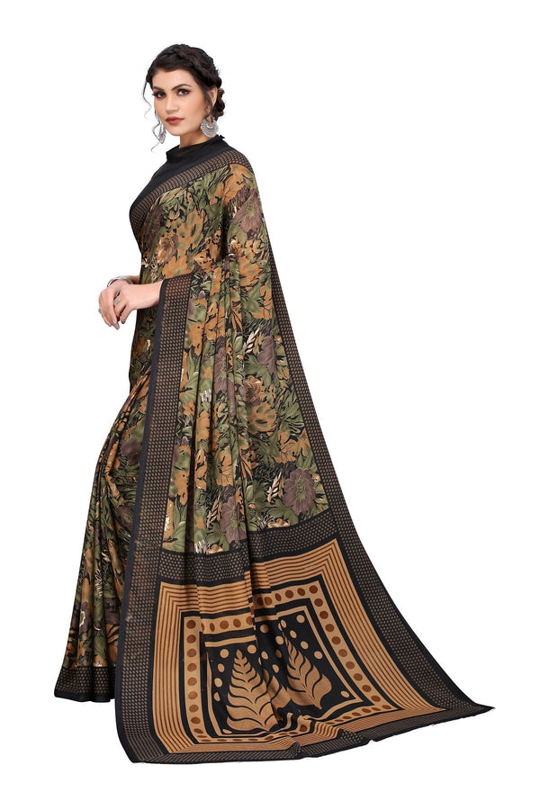 Women's Black Printed Georgette Saree - Vamika