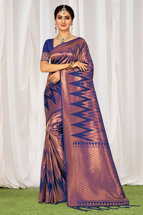 Women's Azure Blue Kanjivaram Saree - Karagiri