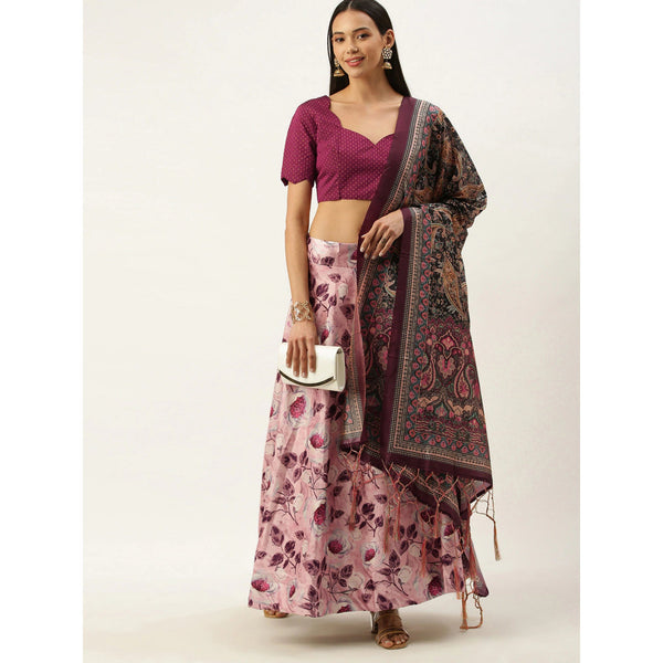 Women's Digital Print Shiney Satin Semistitched Lehenga Choli With Unstitched Blouse And Thred Work Dupatta - Kaizen Texo Fab