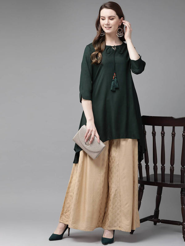 Buy_Women's_Jade_Green_Rayon_Slub_Solid_Asymmetric_Kurta_Online_Indiakreations