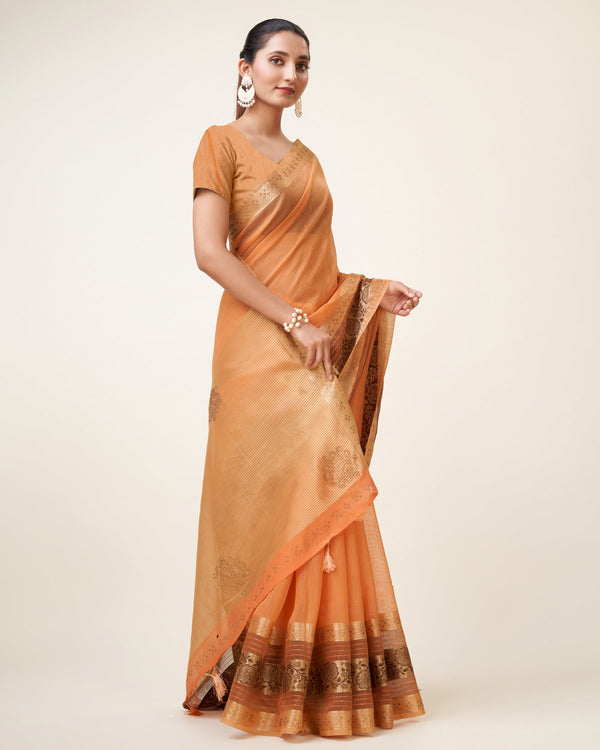 Women's Woven Saree With Blouse Set-Peach - Sweet Smile