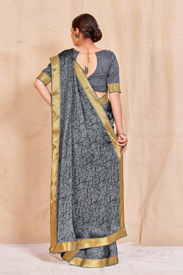 Women's Grey Designer Cadbury Chiffon Banarasi Lace Saree - Vamika