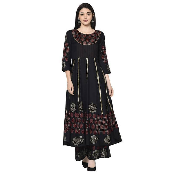 Women's Black Anarkali Kurta with palazzo set by Aniyah- (2pcs set)