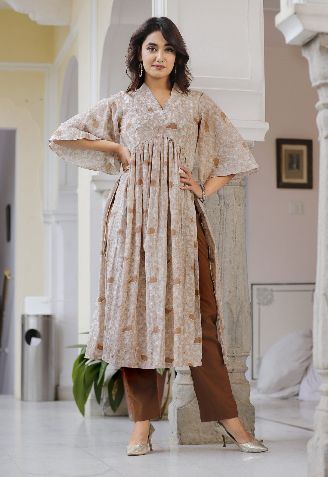 Women's Khaki And Brown Suit Set - Lado Jaipuri