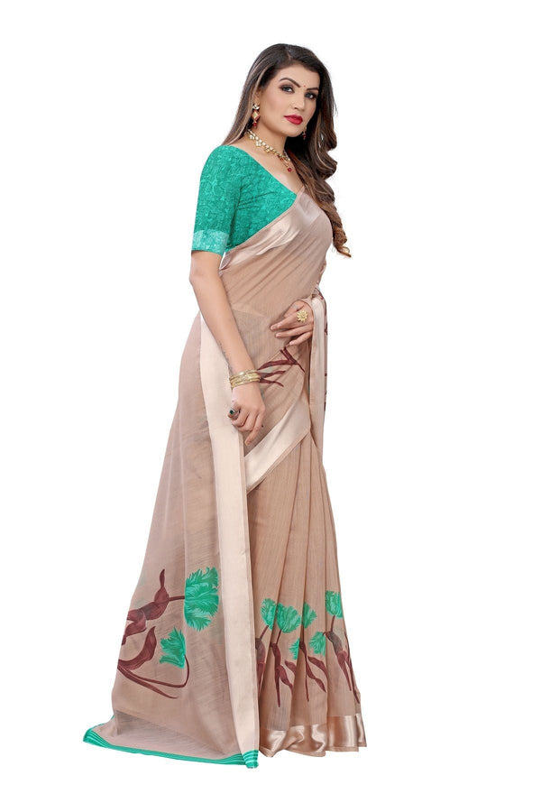 Women's Linen Satin Patta Saree With Blouse Piece1 - Vamika