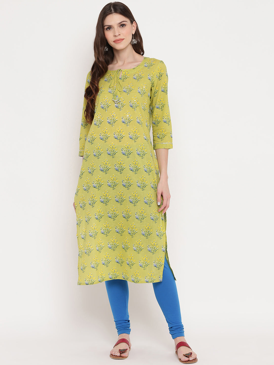 Women's Parrot Green Cotton Kurti By Vbuyz (1Pc)