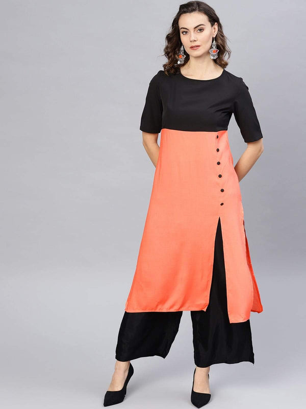 Women's Coral Buttoned Kurta - Pannkh