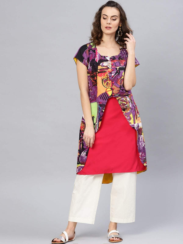 Women's Picasso Printed Asymmetric Jacket Kurta - Pannkh