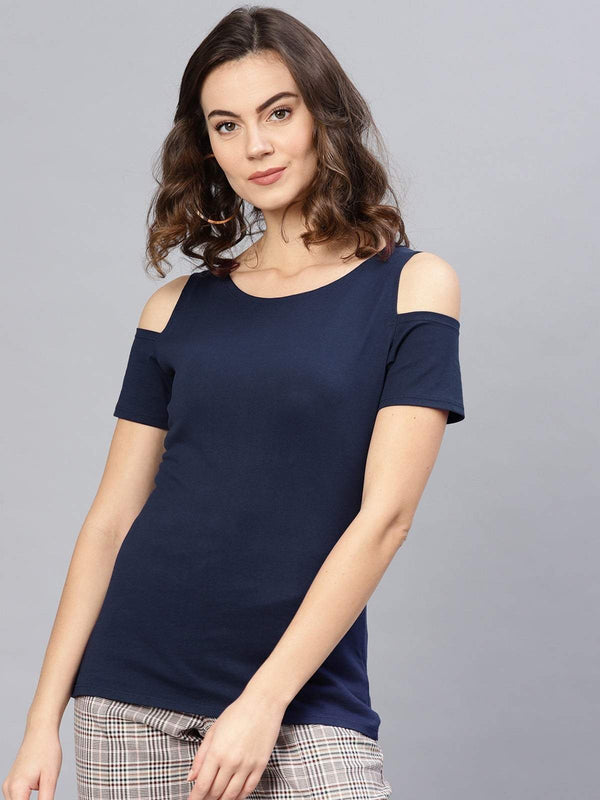 Women's Navy Shoulder-Cut Top - Pannkh