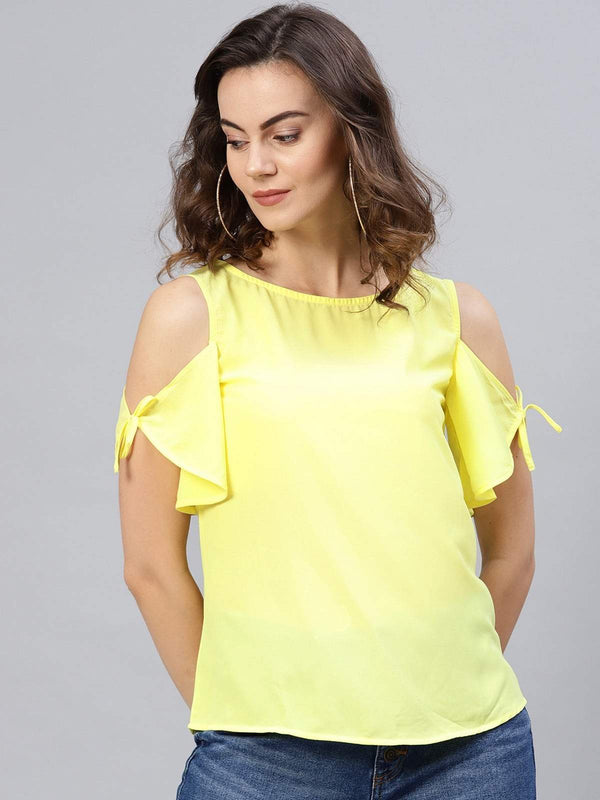 Women's Solid Tie-Up Cold Shoulder Top - Pannkh