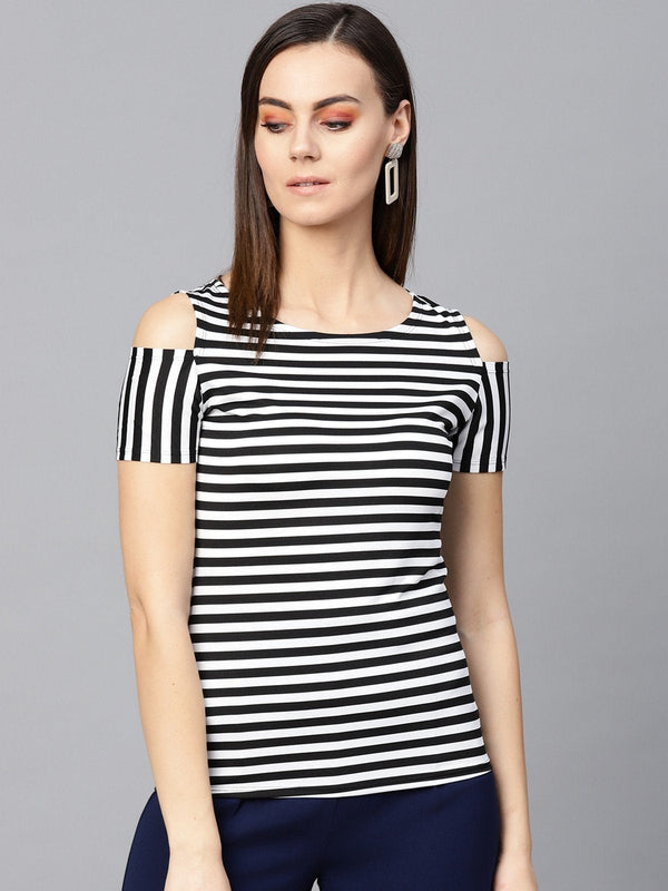 Women's Thin Stripe Shoulder Cut Top - Pannkh