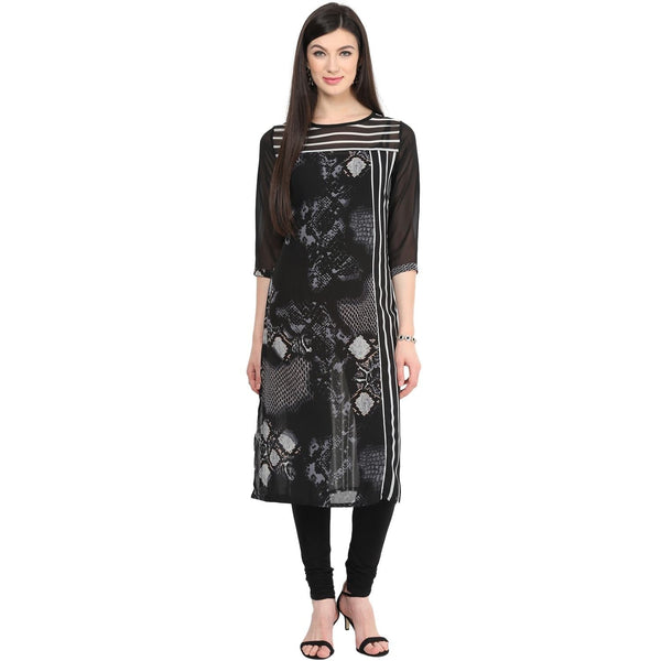 Women's Print & Stripe Mix Kurti - Pannkh