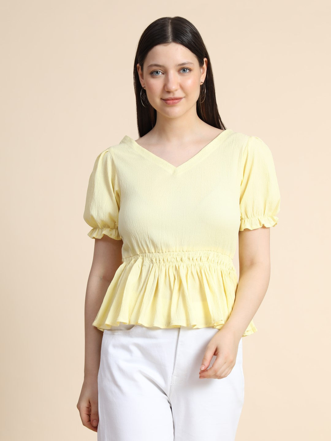 Women's Yellow Delta (Cotton Blend) Solid Crop Western Top - Keri Perry