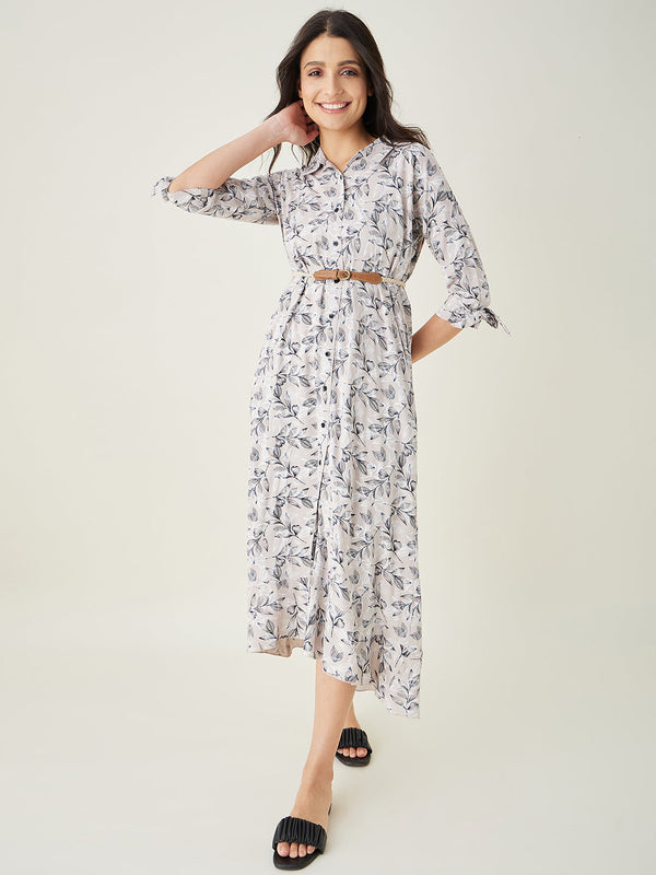 Women's Beige leaf printed LoungeDress - The Kaftan Company