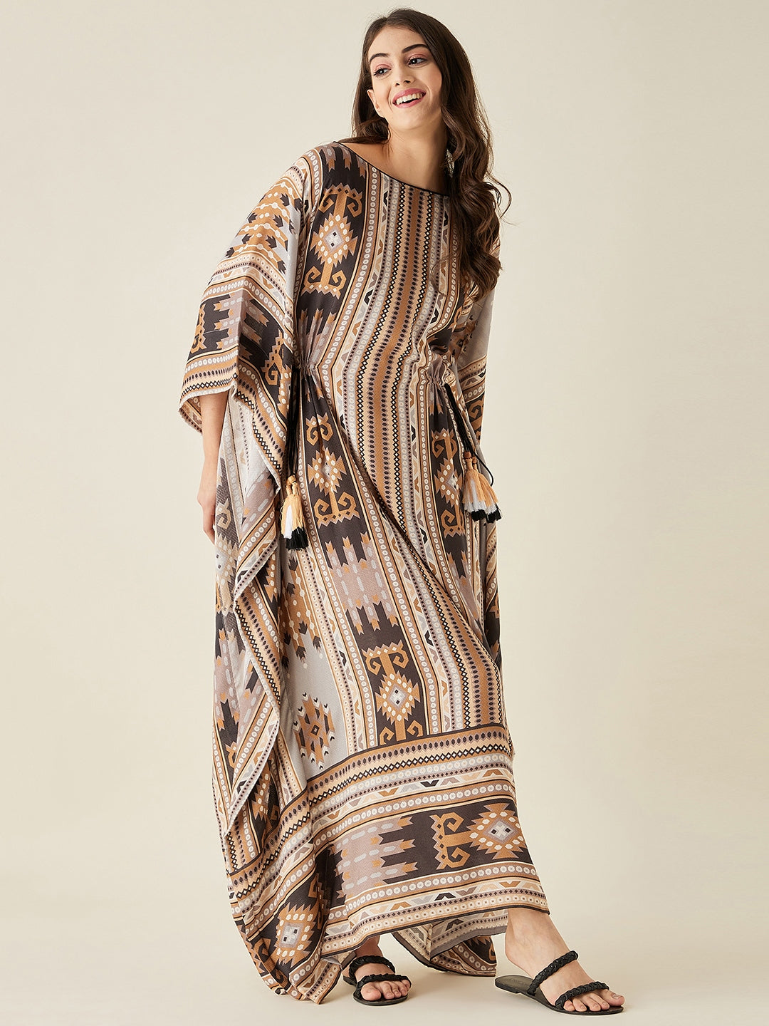 Brown Aztec Printed Loungedress - The Kaftan Company